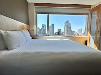Clean, spacious rooms with city views