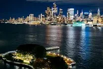 Waterfront views of Manhattan skyline