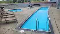 Heated rooftop pool and hot tub