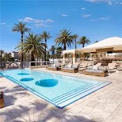 Outdoor pool with private seating areas