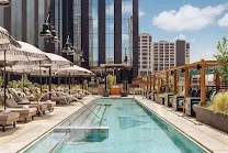 Heated pool with city views