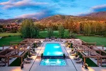 Heated pool and jacuzzi with golf course views