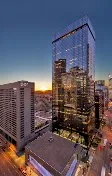Rooftop tennis court with city views