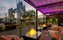 Multiple dining and bar options with river views