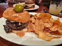 Big G Burger with bone marrow jus and caramelized onions