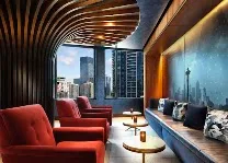 Upscale rooftop bar with city views