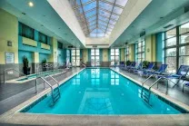 Stylish lobby bar and indoor pool