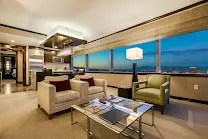 Spacious suites with separate living areas and fountain views