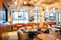 Bright restaurant and bar with a 24-hour gym