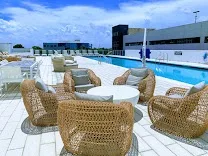 Rooftop outdoor pool with inviting atmosphere