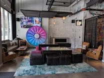 Lively lobby with games and social spaces